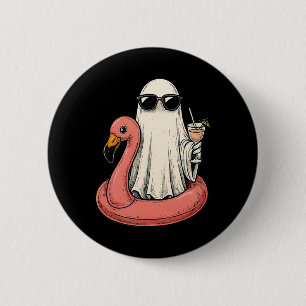 Summerween Ghost With Flamingo Floatie Womens Hall 6 Cm Round Badge
