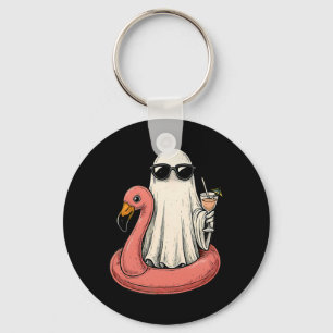 Summerween Ghost With Flamingo Floatie Womens Hall Key Ring