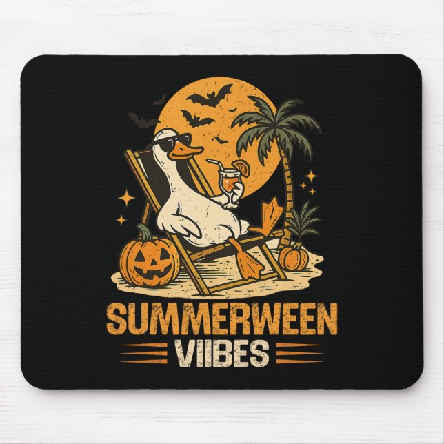 Summerween Goose Spooky Halloween Pumpkin Beach Su Mouse Pad (Front)