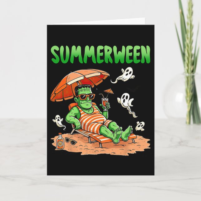 Summerween Halloween Hello Summer Frankenstein Boo Card (Front)