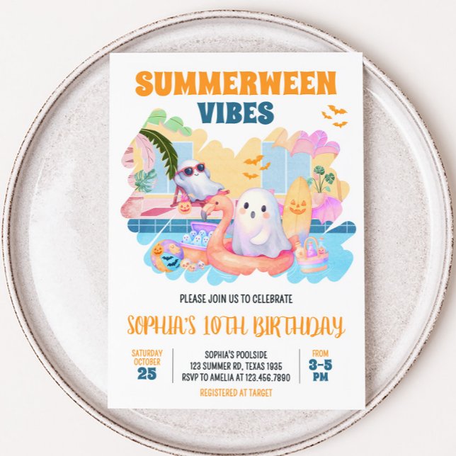 Summerween Halloween Pool Birthday Invitation (Summerween Halloween Pool Birthday Invitation)