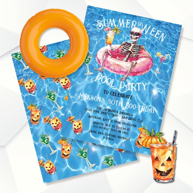 SummerWeen Halloween Pool Birthday Party Ghosts Invitation (Creator Uploaded)