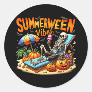 Summerween Halloween Skeleton Ice Cream Summer Vac Classic Round Sticker