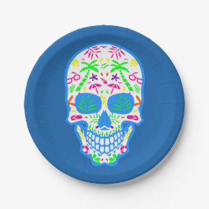 summerween halloween summer sugar skull tropical paper plate