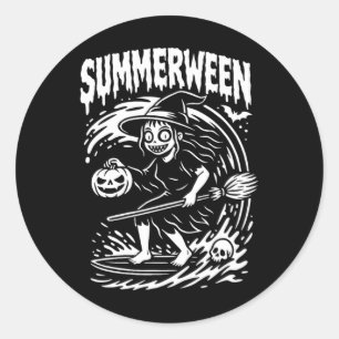 Summerween Halloween Summer Surfing Beach Witch Classic Round Sticker