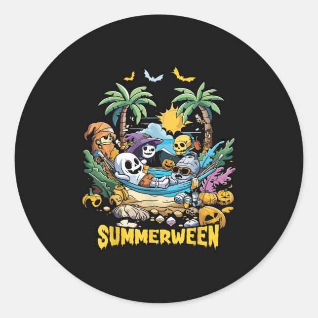 Summerween Happy Summer Halloween Holiday Beach  Classic Round Sticker (Front)