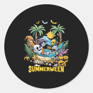 Summerween Happy Summer Halloween Holiday Beach  Classic Round Sticker