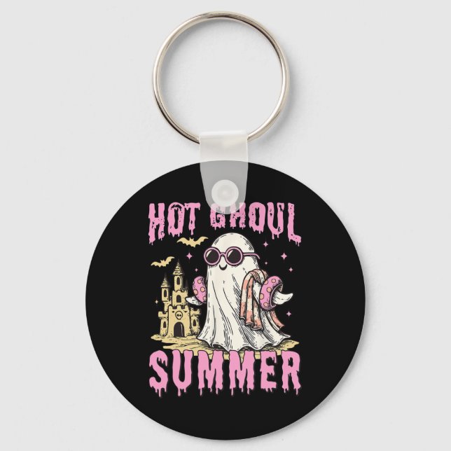 Summerween Hot Ghoul Summer Funny Cute Ghost Pool  Key Ring (Front)