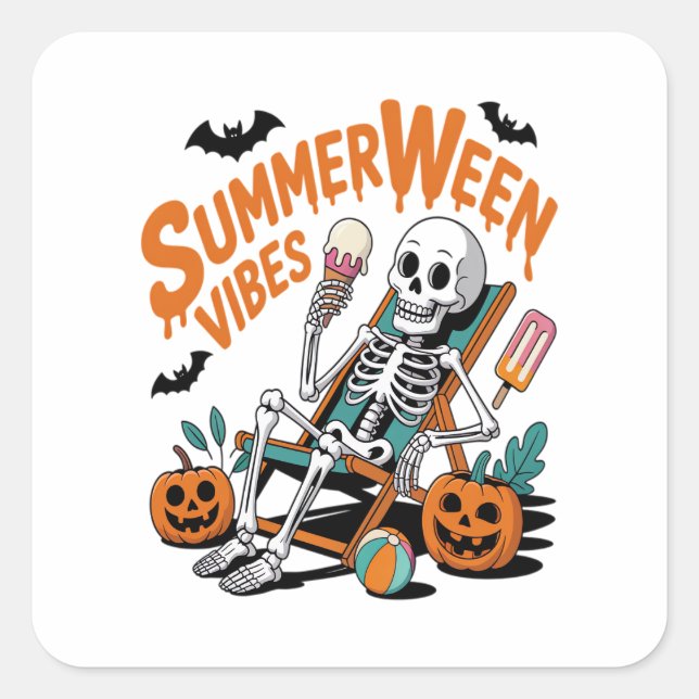 Summerween Ice Cream Summer Vacation Halloween Square Sticker (Front)