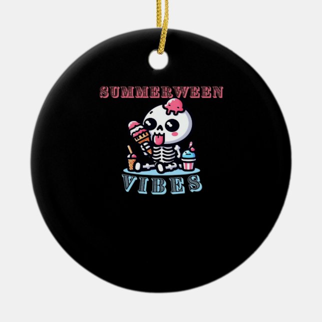 Summerween IceCream Skeleton Classic Ceramic Ornament (Front)
