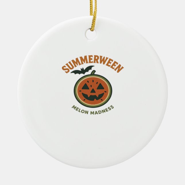 Summerween Madness – Spooky Watermelon Classic Ceramic Ornament (Front)