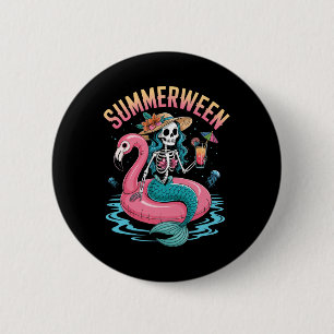 Summerween Mermaid Skeleton Beach Flamingo Hallowe 6 Cm Round Badge
