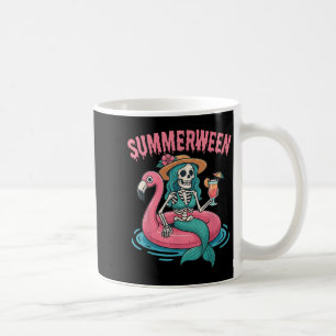 Summerween Mermaid Skeleton Beach Flamingo Hallowe Coffee Mug