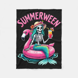 Summerween Mermaid Skeleton Beach Flamingo Hallowe Fleece Blanket