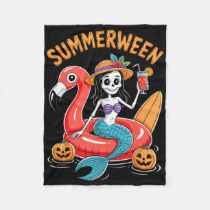 Summerween Mermaid Skeleton Beach Flamingo Hallowe Fleece Blanket