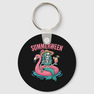 Summerween Mermaid Skeleton Beach Flamingo Hallowe Key Ring