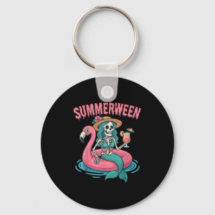 Summerween Mermaid Skeleton Beach Flamingo Hallowe Key Ring