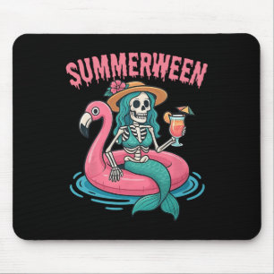 Summerween Mermaid Skeleton Beach Flamingo Hallowe Mouse Pad