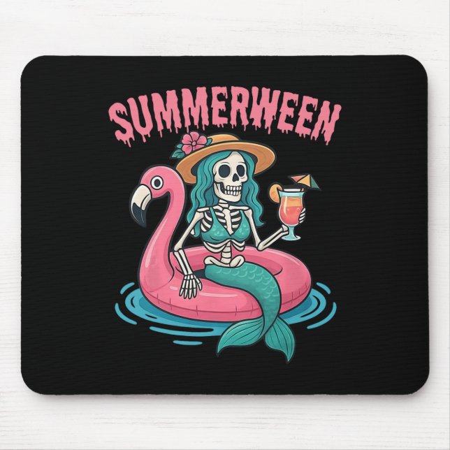 Summerween Mermaid Skeleton Beach Flamingo Hallowe Mouse Pad (Front)
