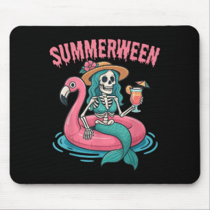 Summerween Mermaid Skeleton Beach Flamingo Hallowe Mouse Pad