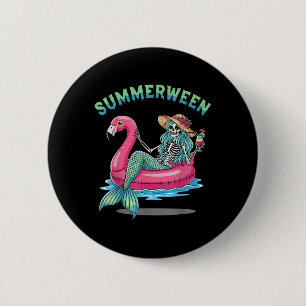 Summerween Mermaid Skeleton Flamingo Float Hallowe 6 Cm Round Badge