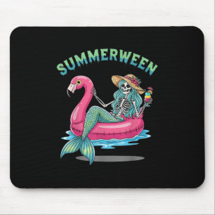 Summerween Mermaid Skeleton Flamingo Float Hallowe Mouse Pad