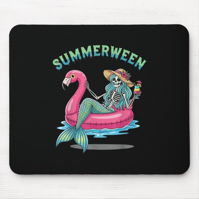 Summerween Mermaid Skeleton Flamingo Float Hallowe Mouse Pad (Front)