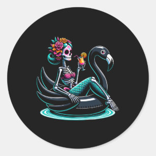 Summerween Mermaid Skeleton Flamingo Float Summer  Classic Round Sticker