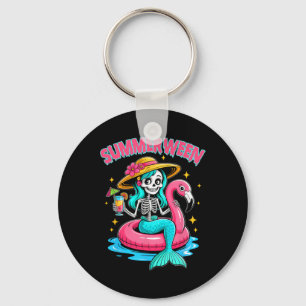 Summerween Mermaid Skeleton Halloween Flamingo Sum Key Ring