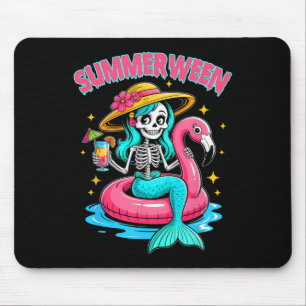 Summerween Mermaid Skeleton Halloween Flamingo Sum Mouse Pad