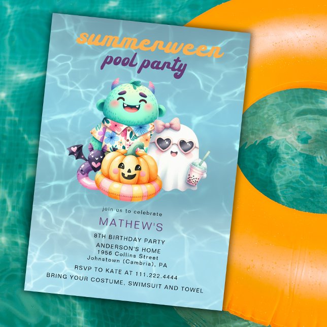 Summerween Pool Party Kids Birthday Party Any Age  Invitation (Creator Uploaded)