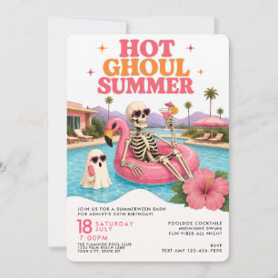 Summerween Retro Pool Party Summer Birthday Invitation