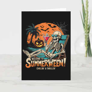 Summerween Skeleton Beach Halloween Tropical Art Card