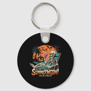 Summerween Skeleton Beach Halloween Tropical Art  Key Ring