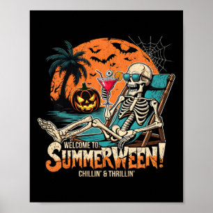 Summerween Skeleton Beach Halloween Tropical Art Poster