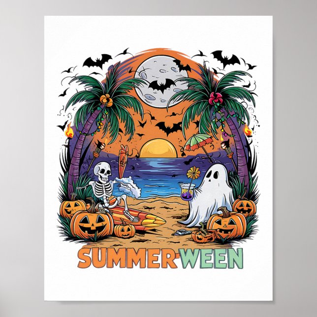 Summerween Skeleton Beach Party Halloween Vibes  Poster (Front)