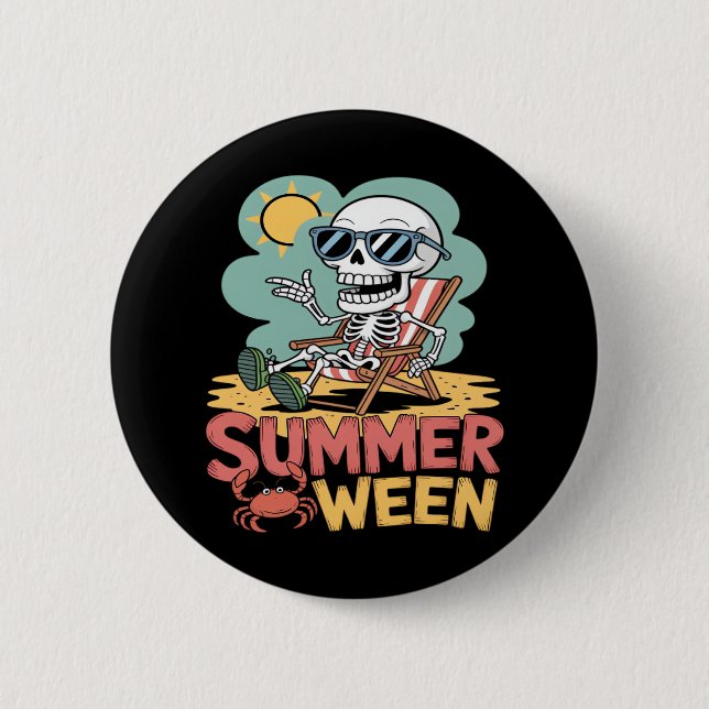 Summerween Skeleton Beach Vibes Halloween 6 Cm Round Badge (Front)