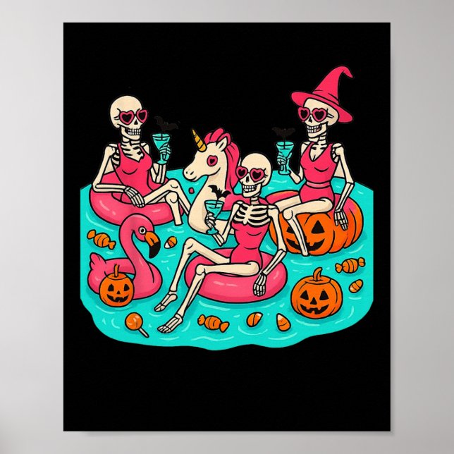 Summerween Skeleton Flamingo Just Waiting For Hall Poster (Front)