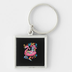 Summerween Skeleton Flamingo Summer Halloween Wome Key Ring