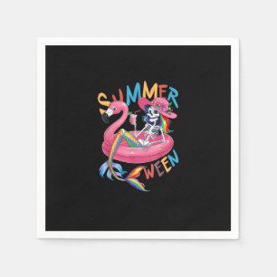 Summerween Skeleton Flamingo Summer Halloween Wome Napkin