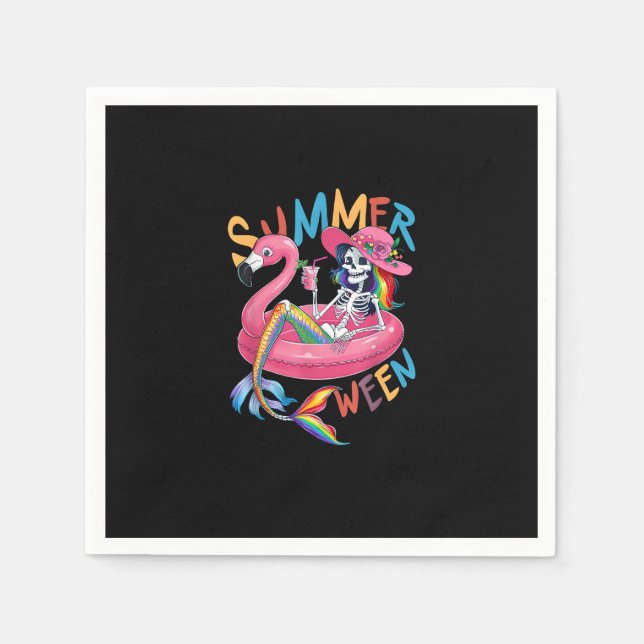 Summerween Skeleton Flamingo Summer Halloween Wome Napkin (Front)