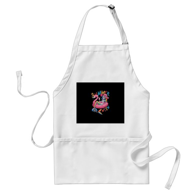 Summerween Skeleton Flamingo Summer Halloween Wome Standard Apron (Front)