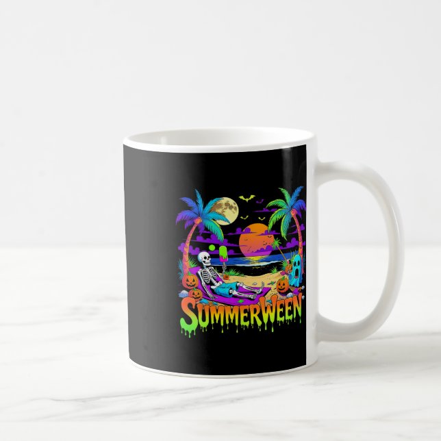 Summerween Skeleton Ghost Beach Funny Spooky Hallo Coffee Mug (Right)
