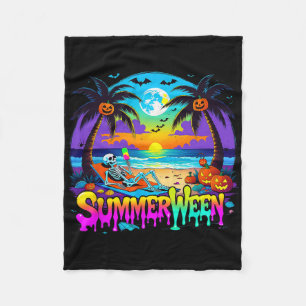 Summerween Skeleton Ghost Beach Funny Spooky Hallo Fleece Blanket