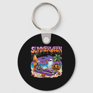 Summerween Skeleton Ghost Beach Funny Spooky Hallo Key Ring