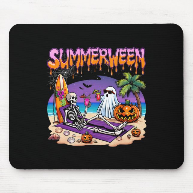 Summerween Skeleton Ghost Beach Funny Spooky Hallo Mouse Pad (Front)
