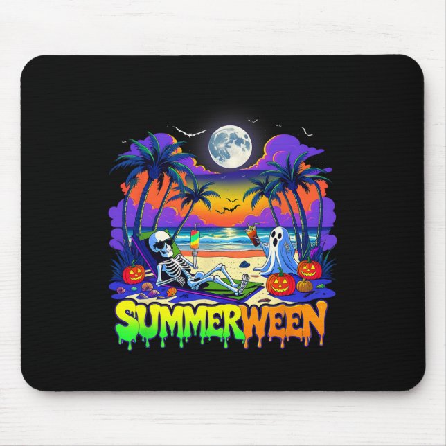 Summerween Skeleton Ghost Beach Funny Spooky Hallo Mouse Pad (Front)