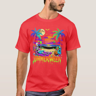Summerween Skeleton Ghost Beach Funny Spooky Hallo T-Shirt