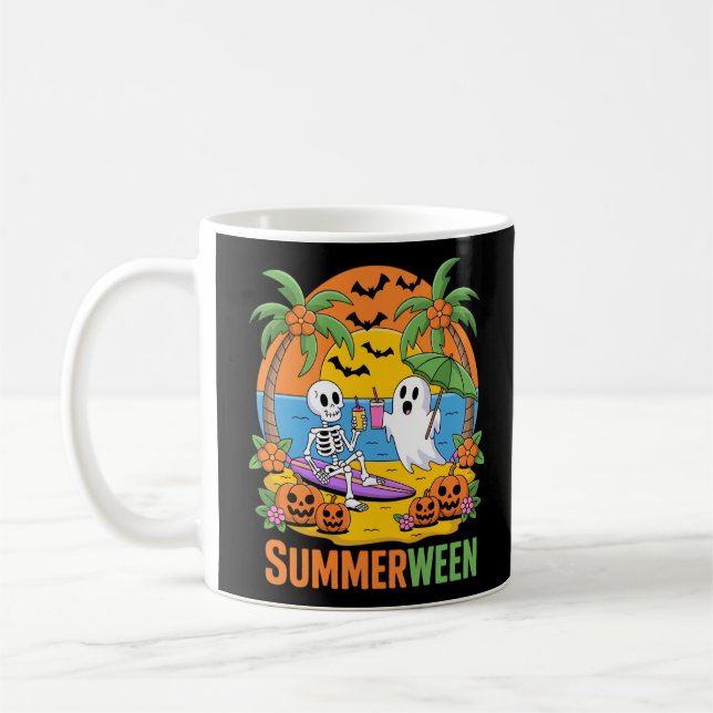 Summerween Skeleton Ghost Beach Halloween Party Fu Coffee Mug (Left)