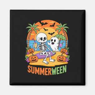Summerween Skeleton Ghost Beach Halloween Party Fu Magnet